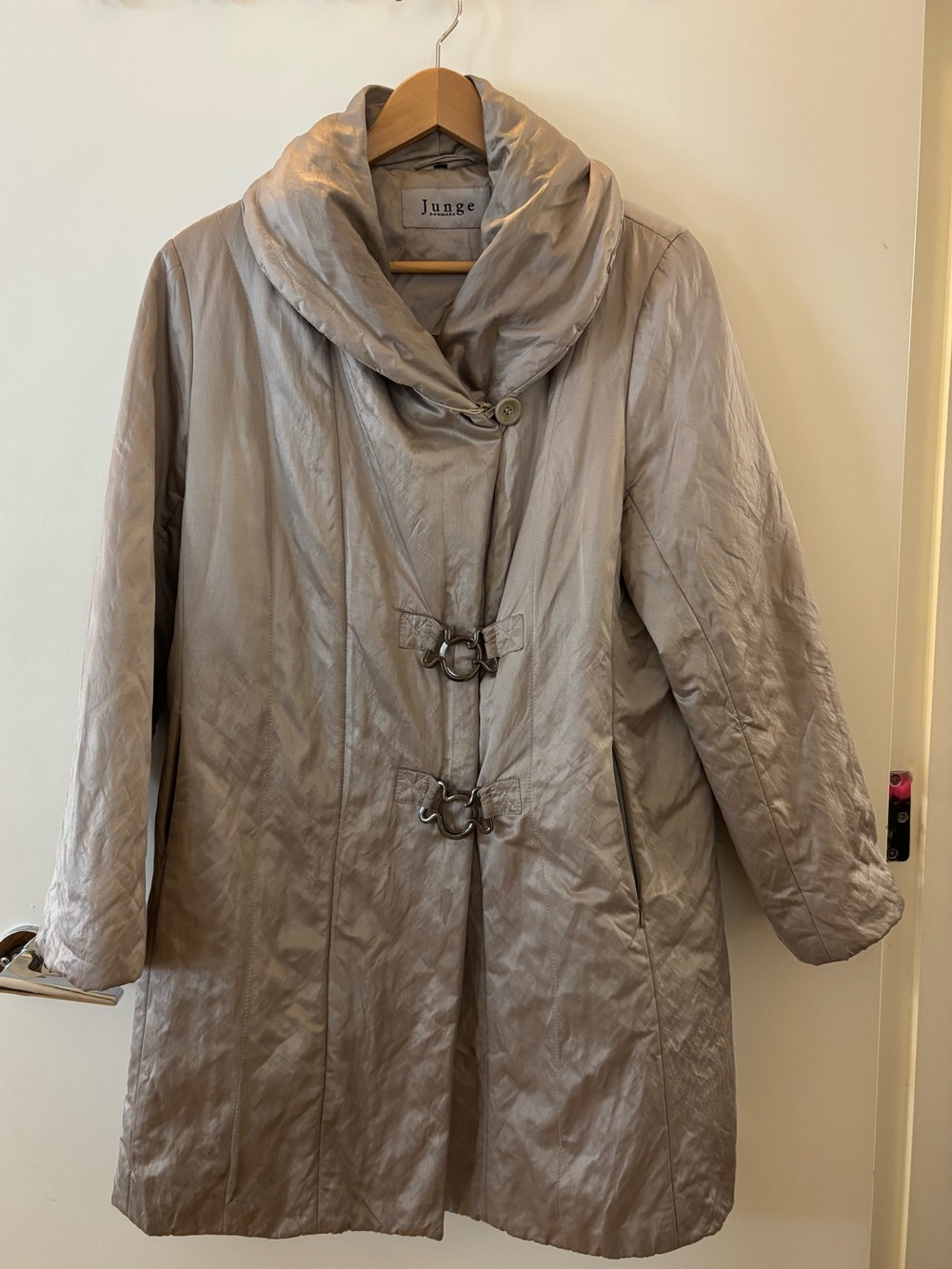 Junge Denmark Metallic Taupe Shawl Collar Coat Size 10